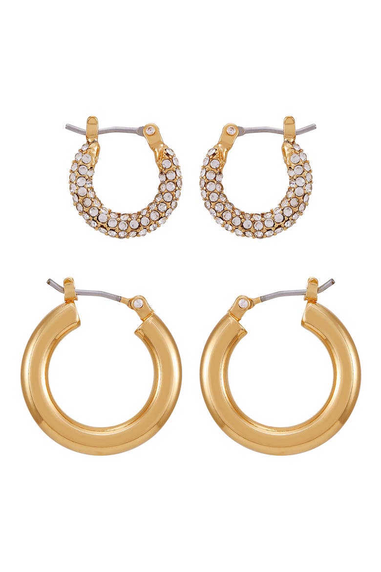 Set of 2 Assorted Hoop Earrings, Alternate, color, GOLD