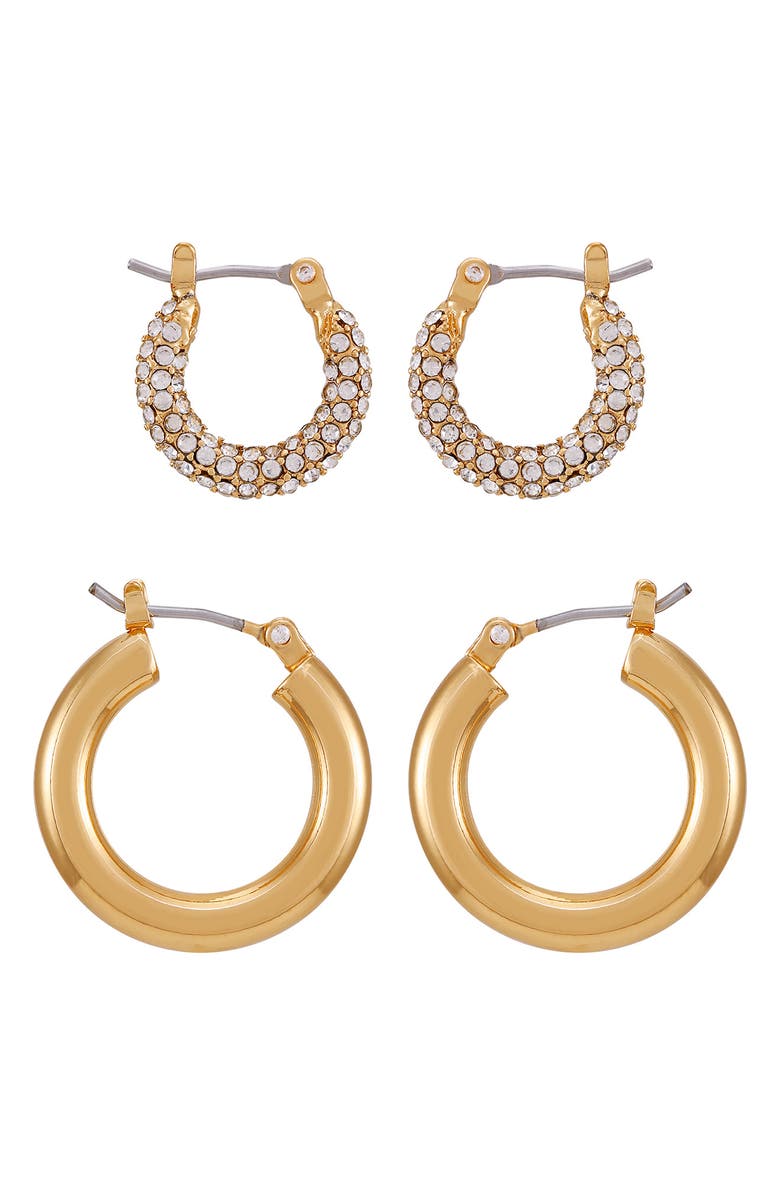 Vince Camuto Set of 2 Assorted Hoop Earrings, Alternate, color, Gold