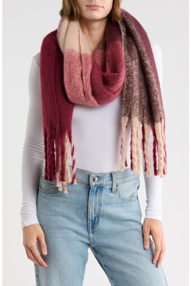 Oversized Brushed Scarf, Main, color, BURGUNDY BUCKCHECK