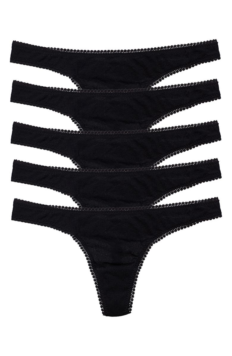 On Gossamer 5-Pack Mesh Hip Thongs, Main, color, Black
