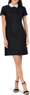 Eliza J Embellished Collar Tweed Shift Dress