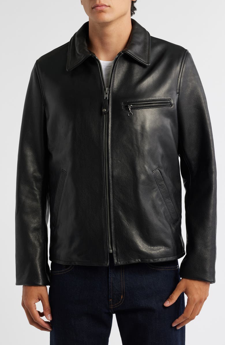 Schott NYC Pebbled Leather Jacket, Alternate, color, Black