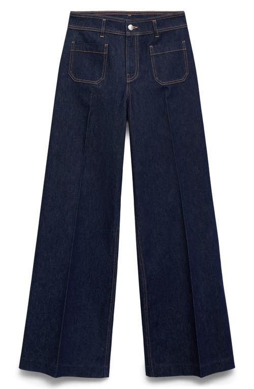 Mango Patch Pocket High Waist Wide Leg Jeans In Open Blue