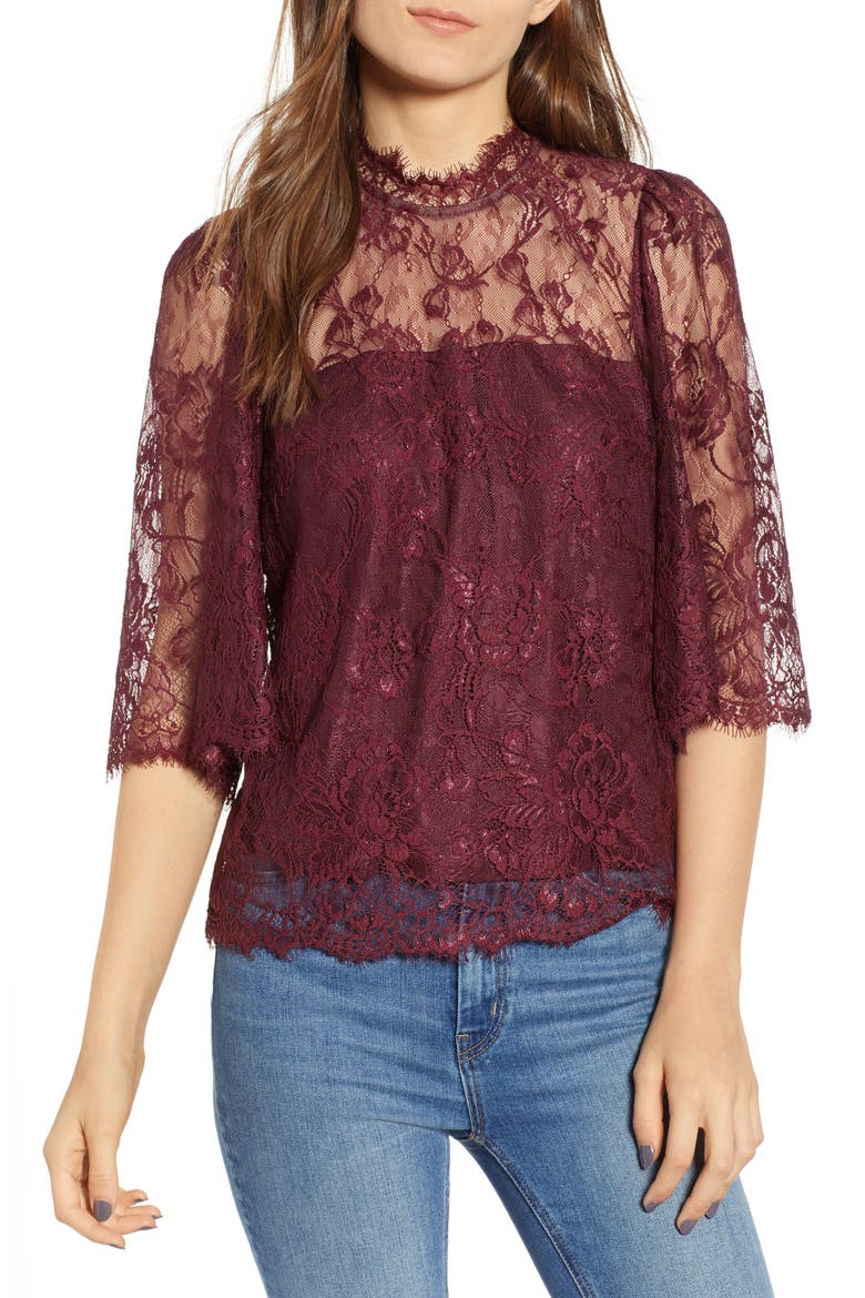 Naomi Lace Top, Main, color, AUBERGINE