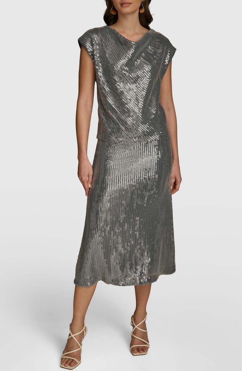 Donna Karan New York Sparkle Mesh Top, Alternate, color, Storm Blue