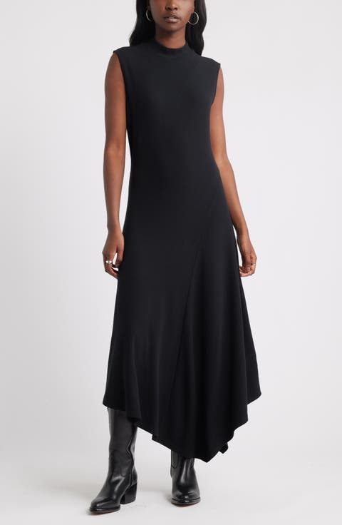 Mock Neck Asymmetrical Maxi Dress