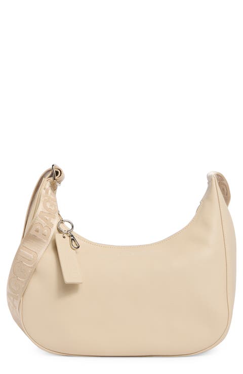 Medium Recycled Leather Crescent Shoulder Bag