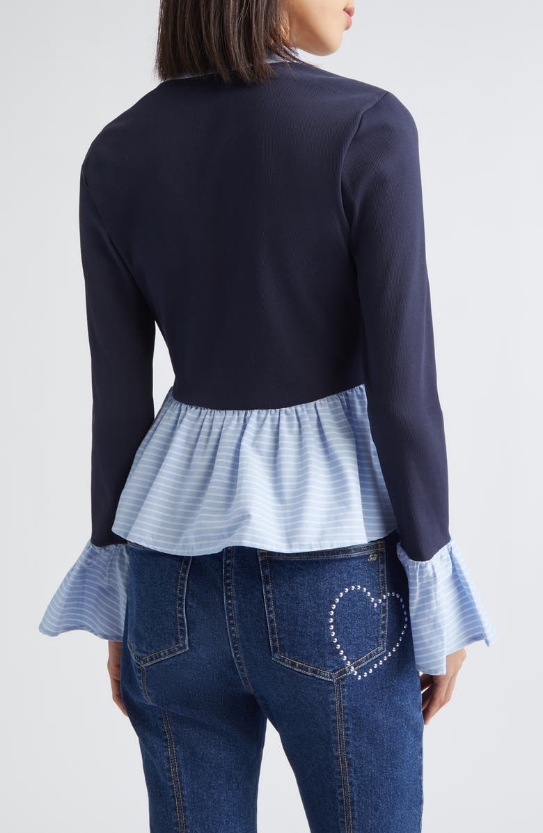 Cinq à Sept Skai Mixed Media Top, Alternate, color, Navy