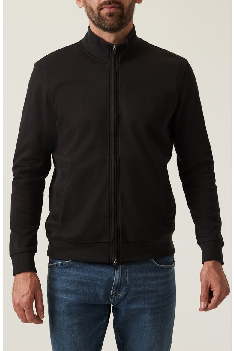 Mock Neck PIma Cotton Zip Jacket, Main, color, BLACK