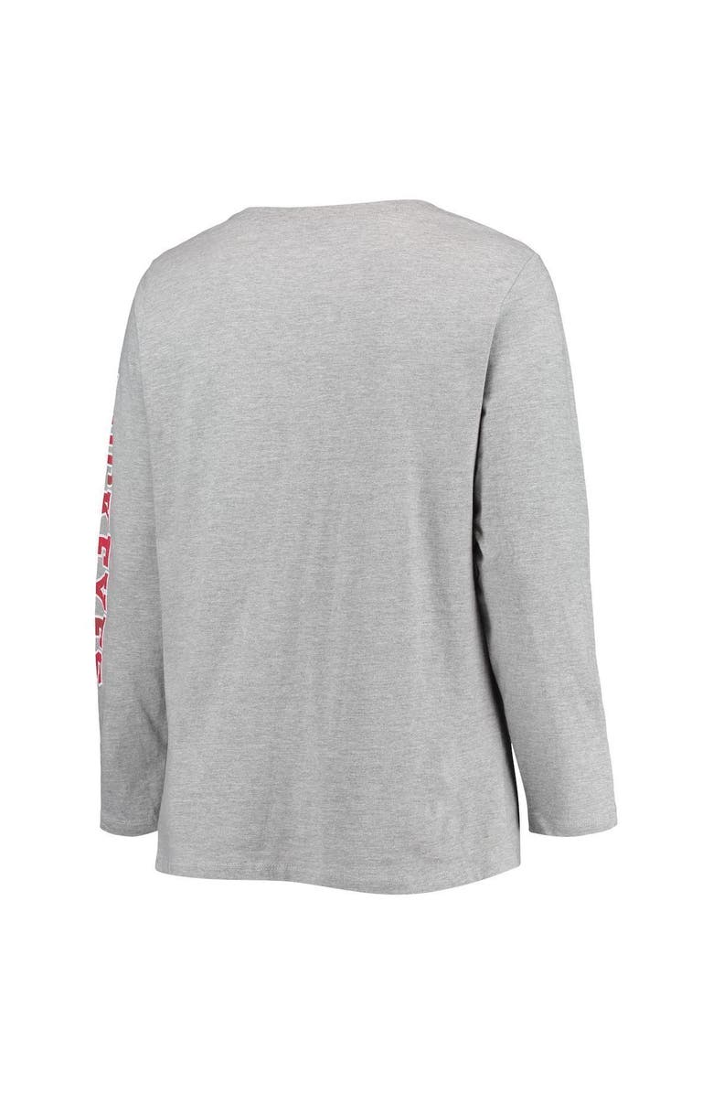 PROFILE Women's Heathered Gray Ohio State Buckeyes Plus Size Campus Arch Logo 2-Hit Scoop Neck Long Sleeve T-Shirt, Alternate, color, 