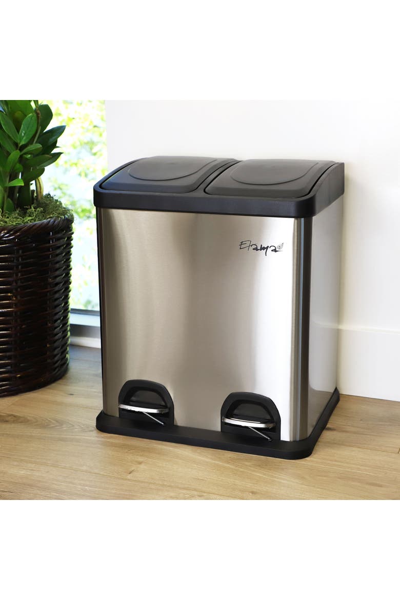 2 Section 4 Gallon Trash and Recycling Step Bin, Alternate, color, Silver