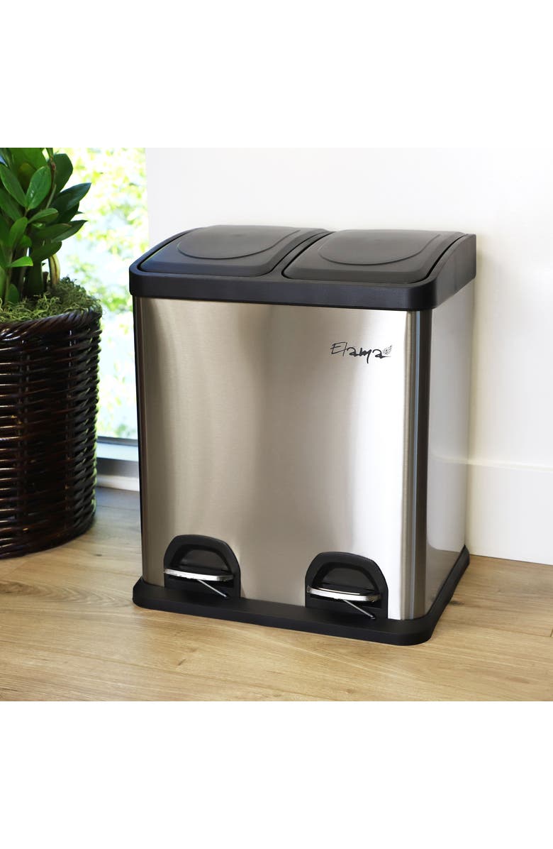 Elama 2 Section 15 Liter/ 4 Gallon Each Section Trash and Recycling Step Bin, Alternate, color, Silver