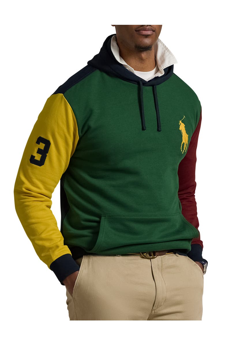 Polo Ralph Lauren Big Pony Colorblocked Fleece Hoodie, Main, color, Vintage Pine Multi