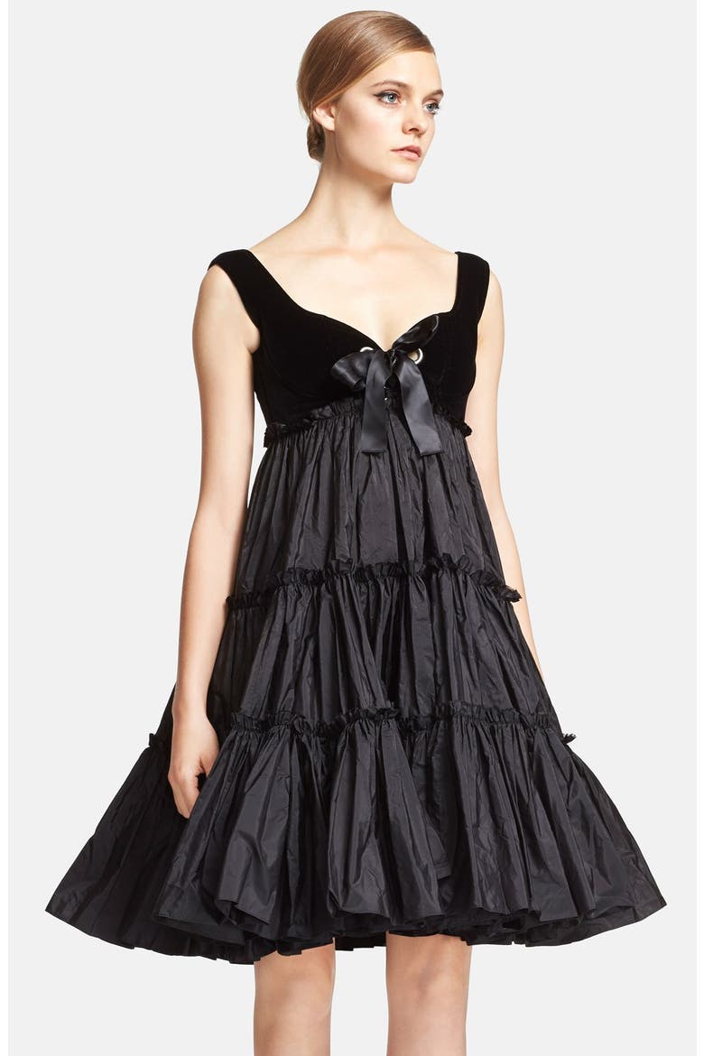 Alexander McQueen Velvet & Taffeta Cocktail Dress, Alternate, color, BLACK