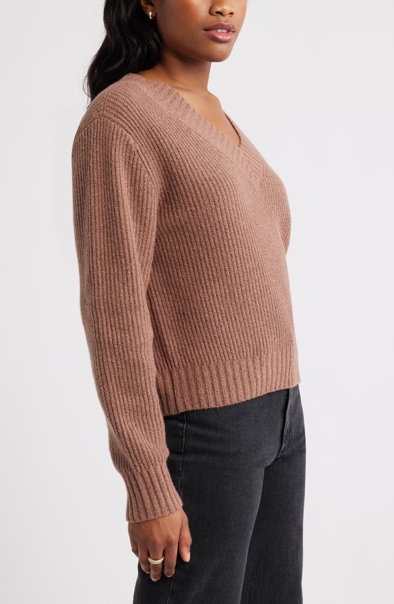 Open Edit Rib V-Neck Sweater, Alternate, color, Brown Topaz