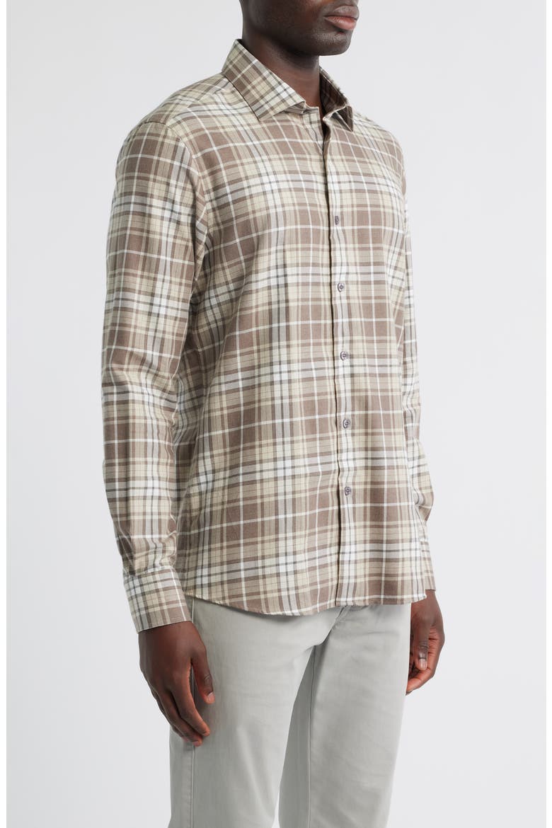 Weekend Regular Fit Heathered Plaid Cotton Button-Up Shirt, Alternate, color, COCOA HEATHER