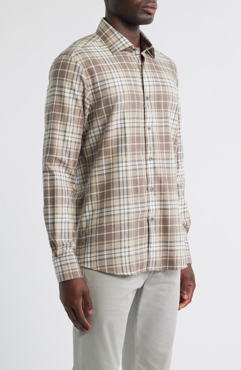 Scott Barber Weekend Regular Fit Heathered Plaid Cotton Button-Up Shirt, Alternate, color, Cocoa Heather