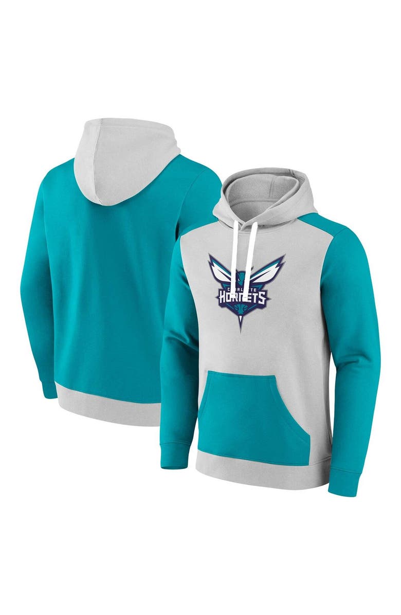 FANATICS Men's Fanatics Branded Gray/Teal Charlotte Hornets Arctic Colorblock Pullover Hoodie, Main, color, 