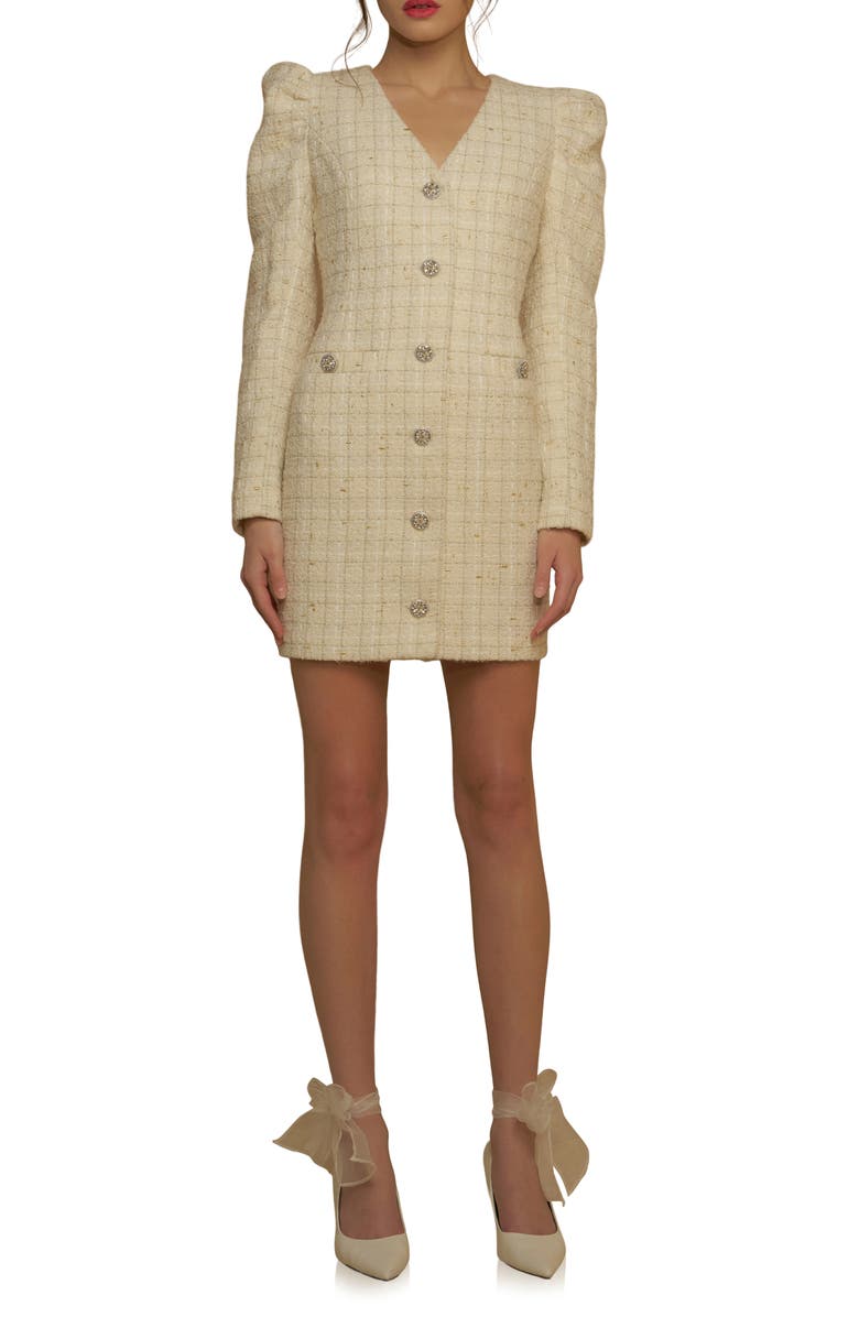 Endless Rose Premium Long Sleeve Tweed Mini Dress, Main, color,