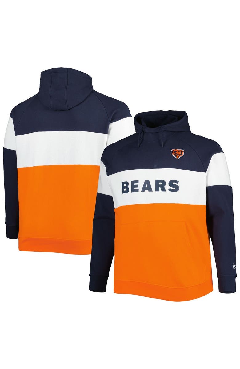 New Era Men's New Era Orange/Navy Chicago Bears Big & Tall Current Colorblock Raglan Fleece Pullover Hoodie, Main, color,
