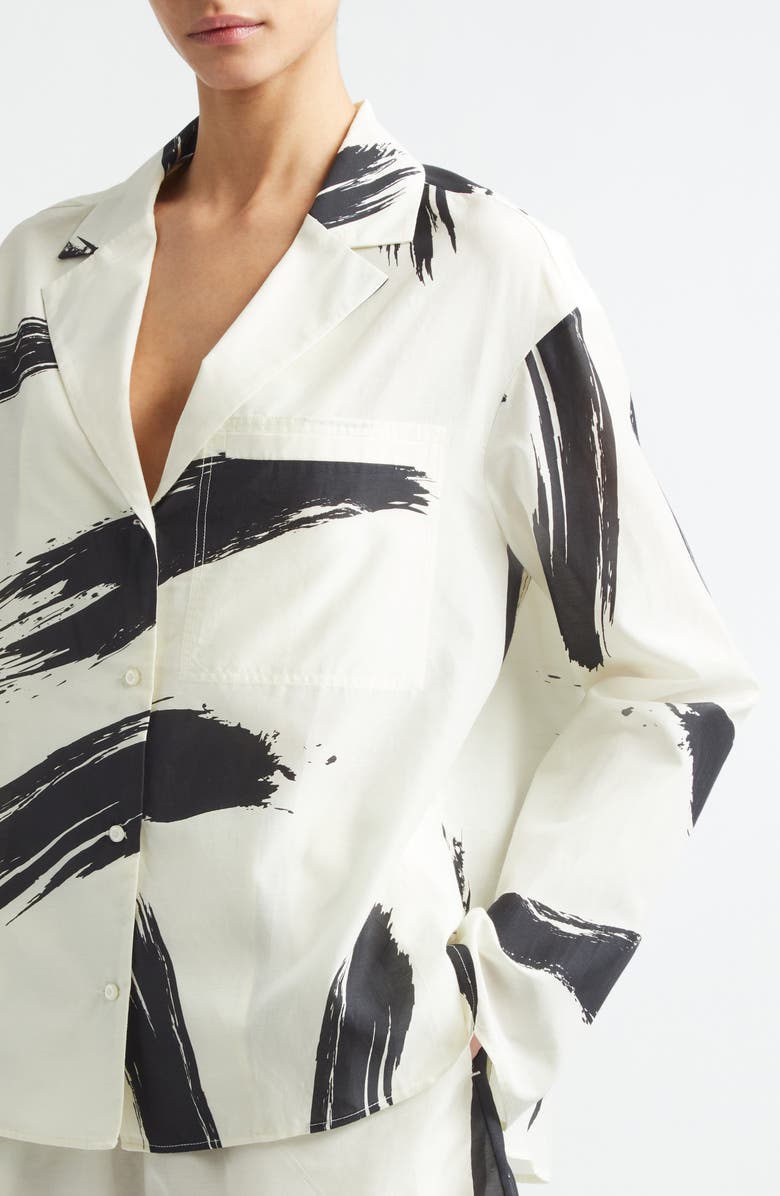 LOULOU DE SAISON Sana Loose Fit Cotton & Silk Voile Button-Up Shirt, Alternate, color, Ivory/ Black