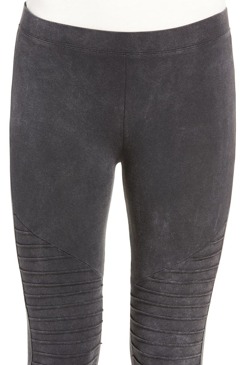 Moto Washed Cotton Blend Leggings, Alternate, color, BLACK