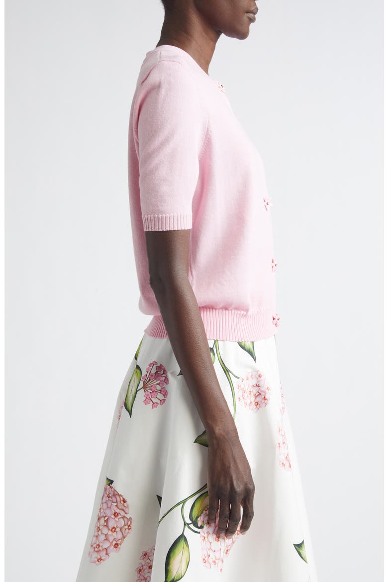 Floral Button Crop Virgin Wool Cardigan, Alternate, color, PINK/ PINK