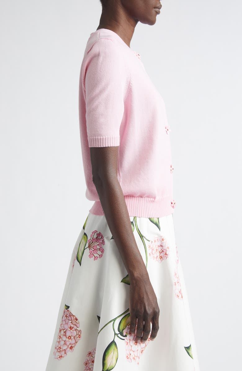 Oscar de la Renta Floral Button Crop Virgin Wool Cardigan, Alternate, color, Pink/ Pink