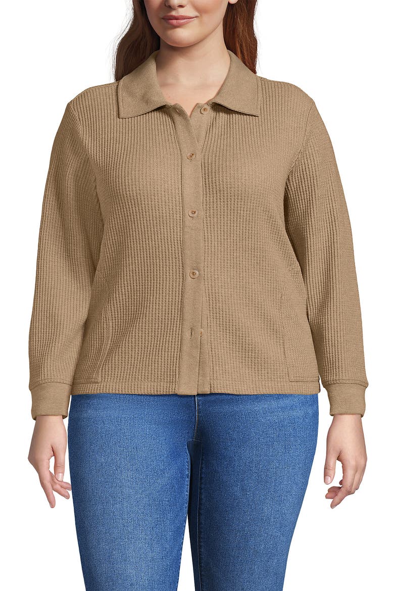 Waffle Relaxed Long Sleeve Shirt Jacket, Main, color, Light Toffee Heather