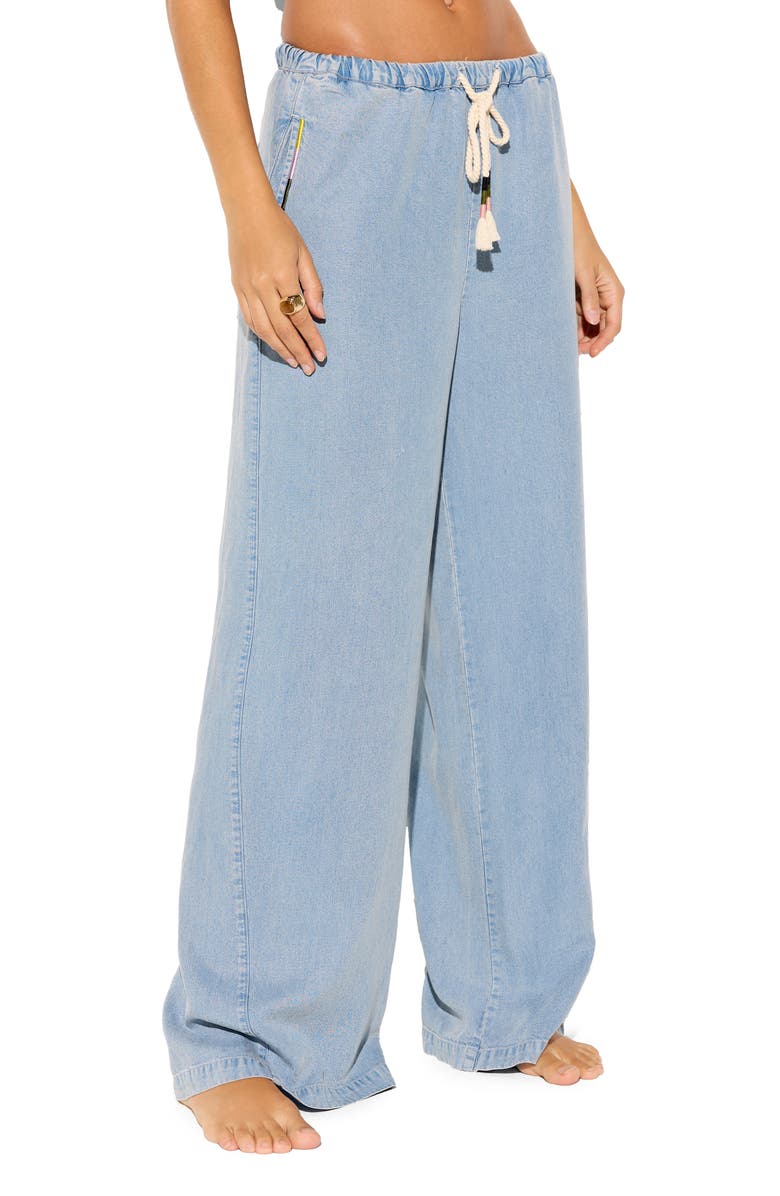 Spiritual Gangster Toluca Tie Waist Wide Leg Chambray Pants, Main, color, Sunbleached Chambray