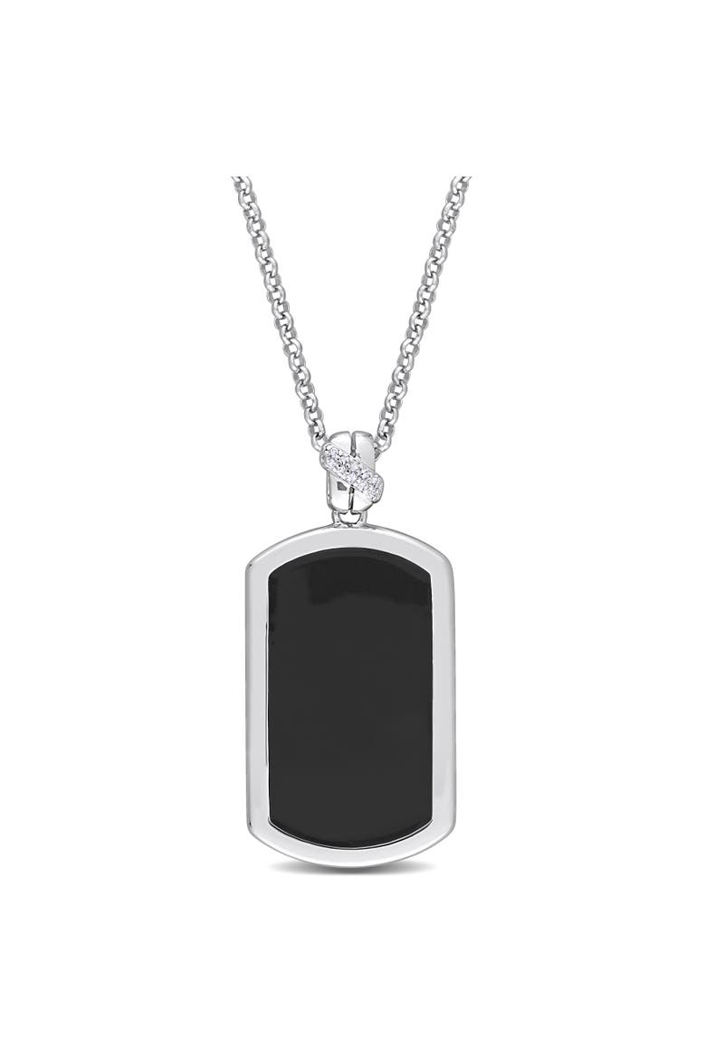 Black Diamond Accent Hexagon Enamel Necklace, Main, color, Diamond