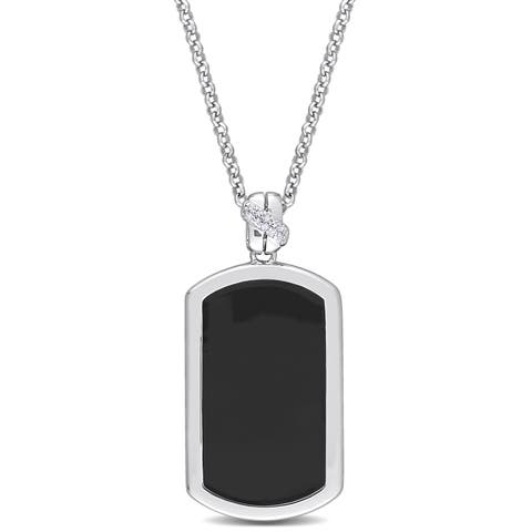 Black Diamond Accent Hexagon Enamel Necklace