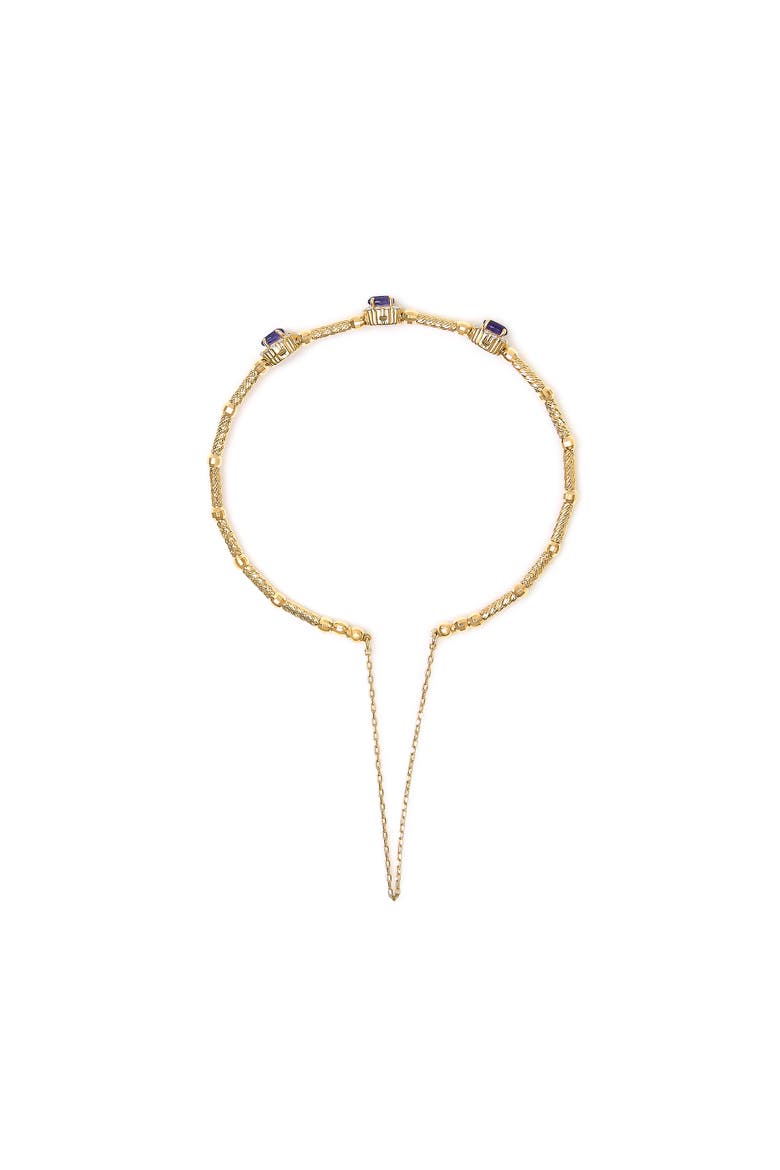18K Yellow Gold Purple Amethyst and 1/3 Cttw Diamond Halo Station Bracelet, Alternate, color, Yellow Gold