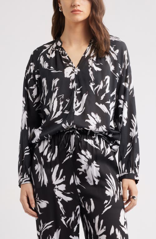 Nordstrom Floral Shirred Button-up Shirt In Black- White Salvage Floral