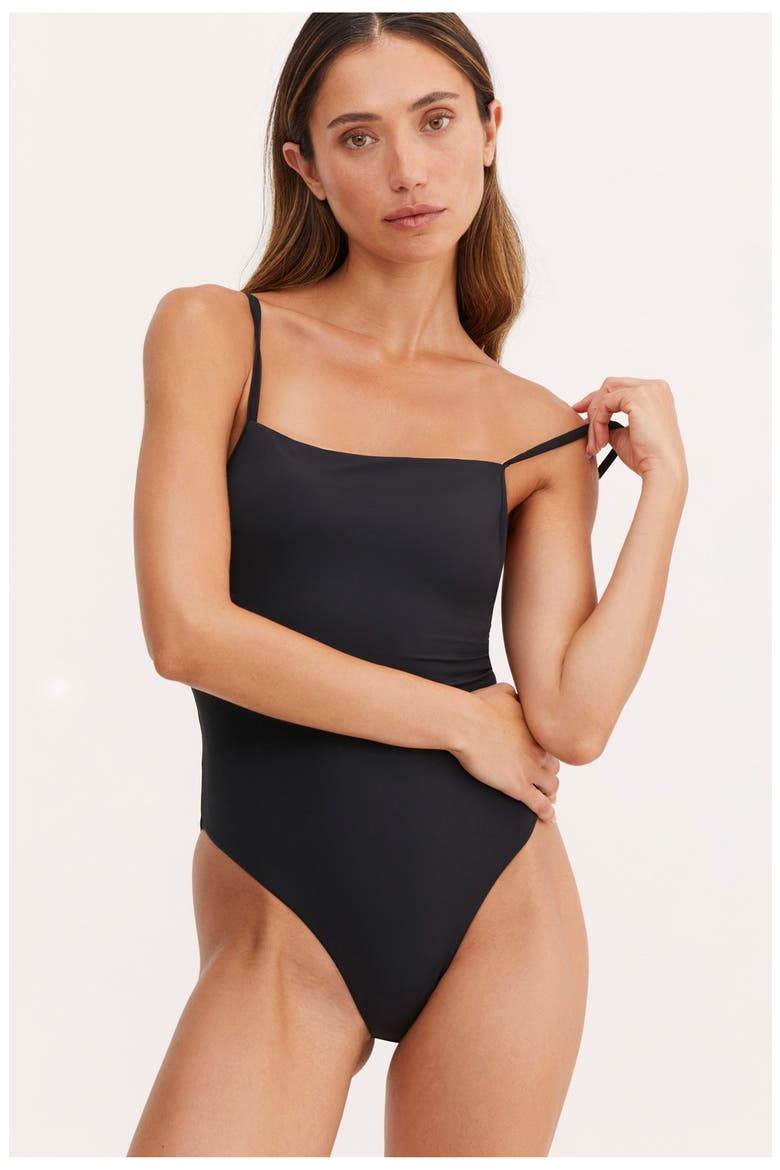 Luna Square Neck & Scooped Back One Piece, Alternate, color, Black
