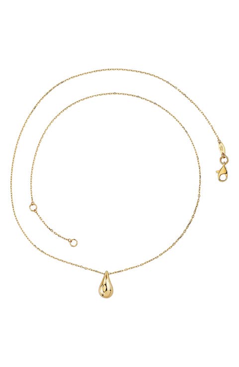 14K Yellow Gold Teardrop Pendant Necklace