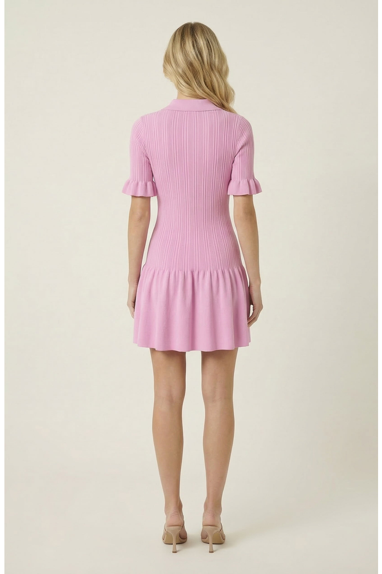 Pleated Mini Dress with Ruffle Hem and Button Front, Alternate, color, Pastel Pink