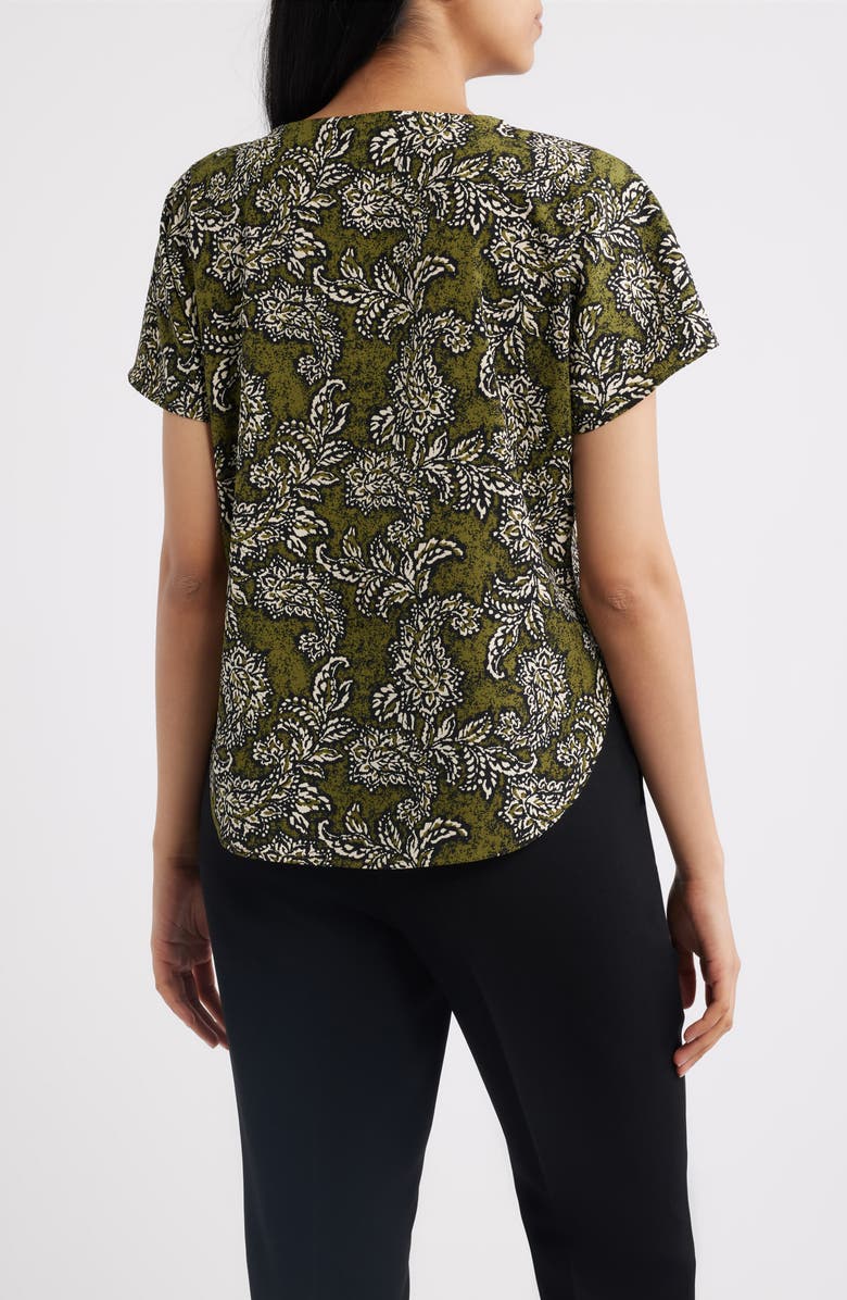 Anne Klein Paisley Print Short Sleeve Top, Alternate, color, Bay Leaf Multi