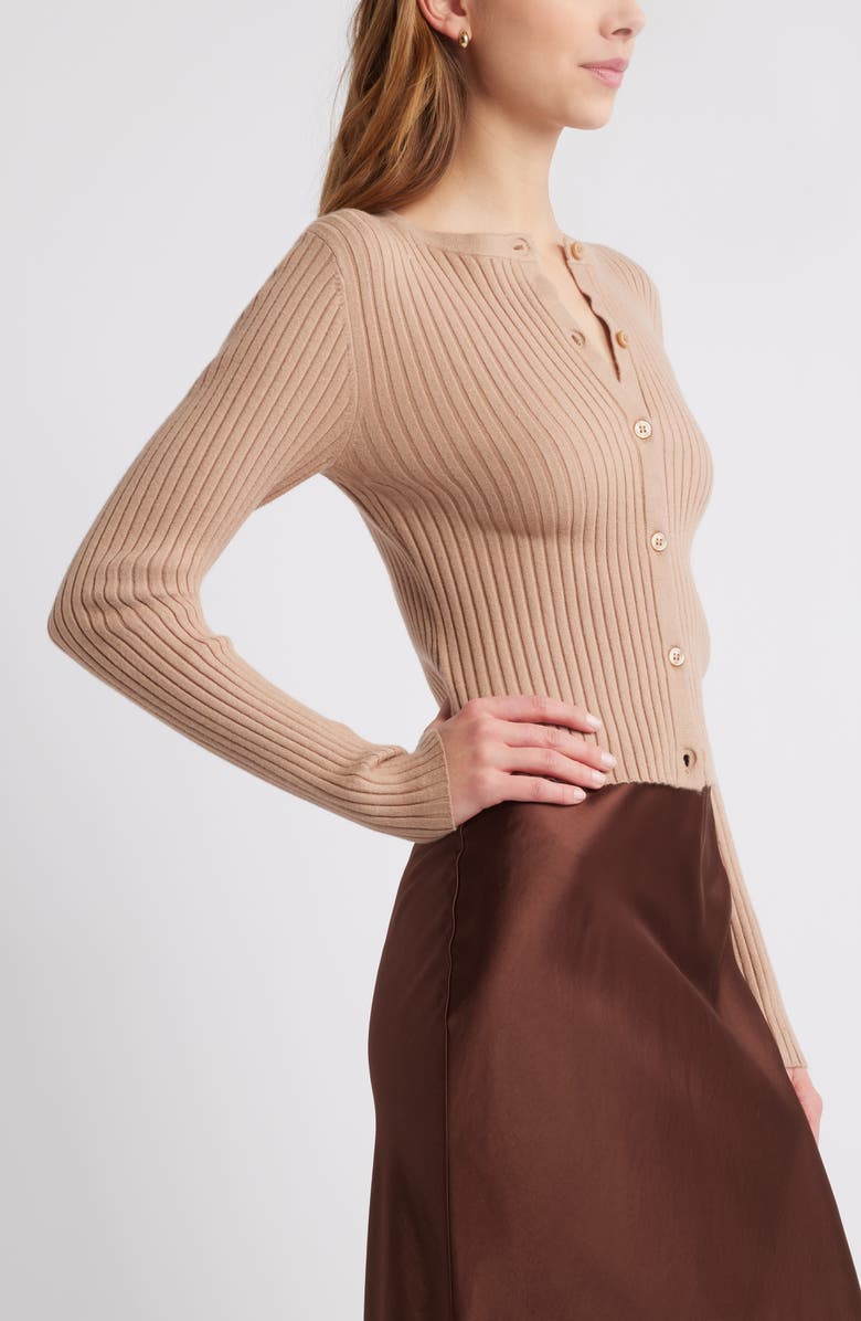 Open Edit Rib Cardigan, Alternate, color, Tan Natural