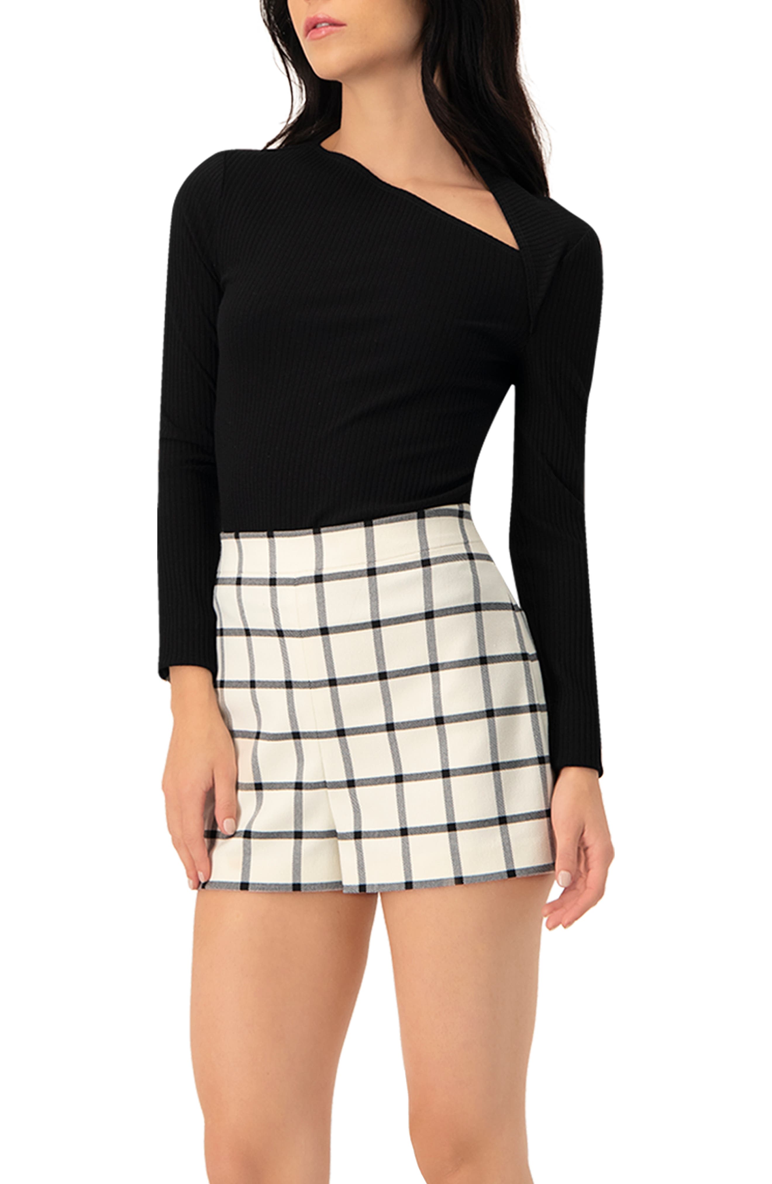Ribbed Knit Top with Asymmetrical Neckline