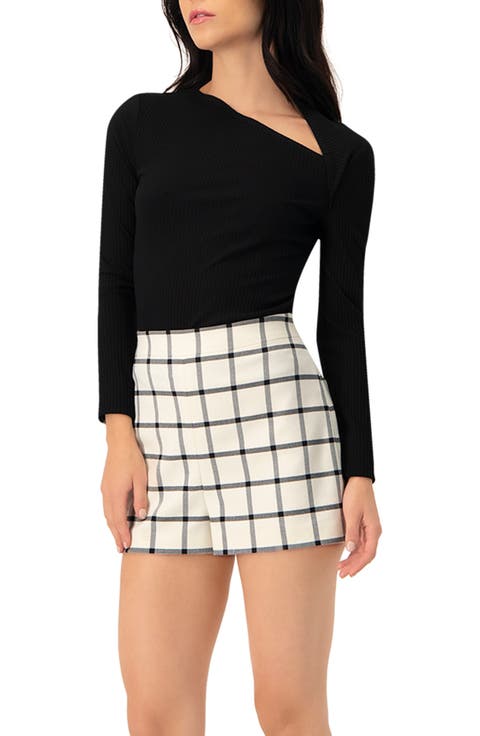 Ribbed Knit Top with Asymmetrical Neckline