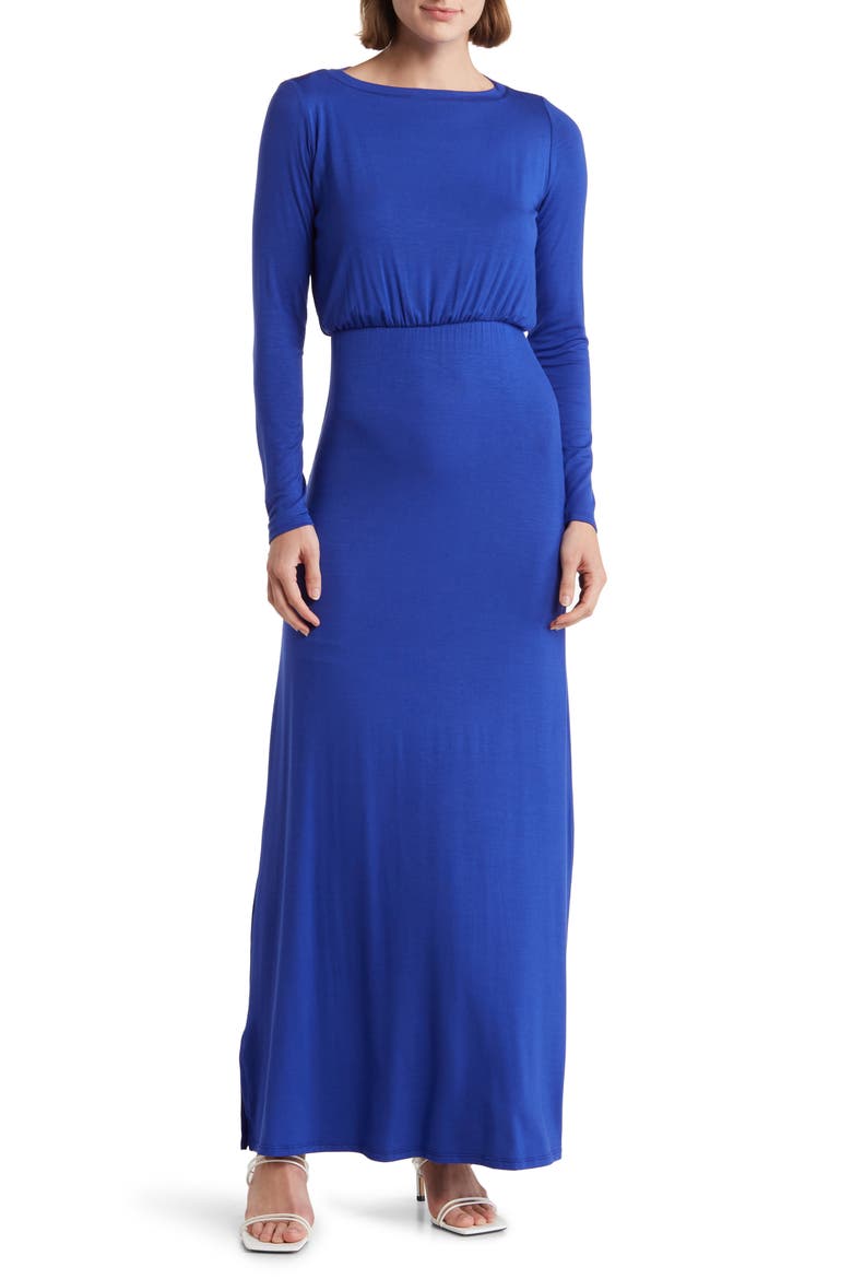 Long Sleeve Blouson Maxi Dress, Main, color, ROYAL BLUE