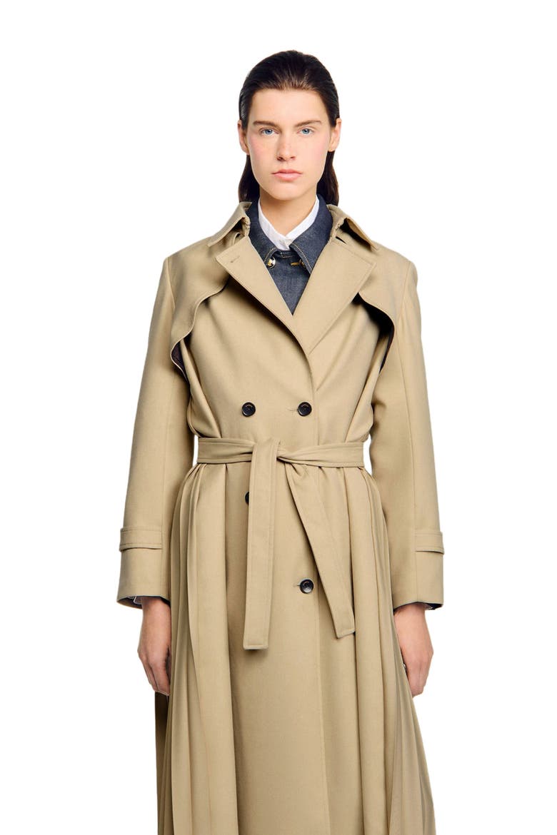 Belted double-breasted trench, Alternate, color, Beige