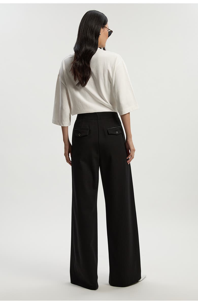 Karen Millen Ponte PU Wide Leg Pants, Alternate, color, Black