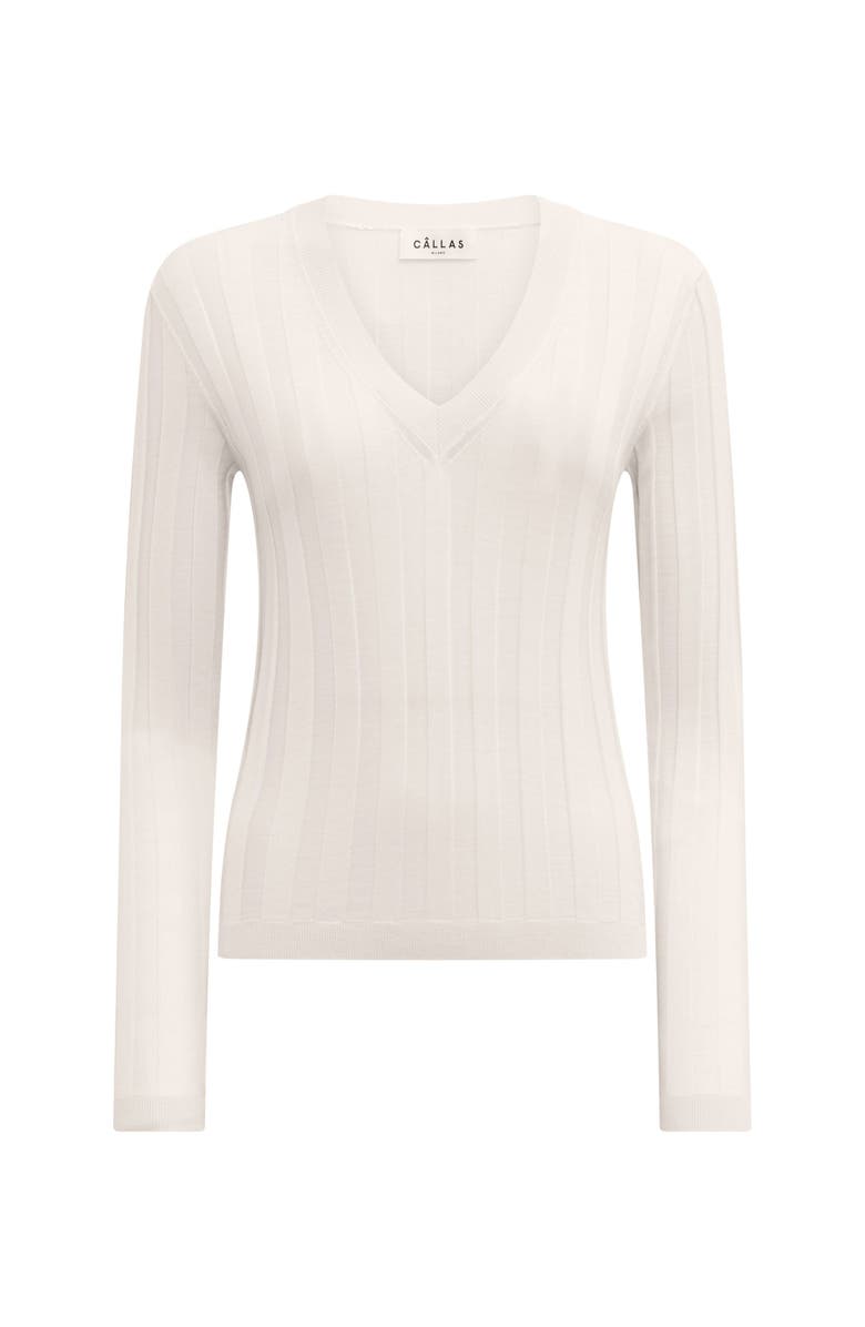 Callas Milano Rione V-Neck Rib Sweater, Main, color, Ivory