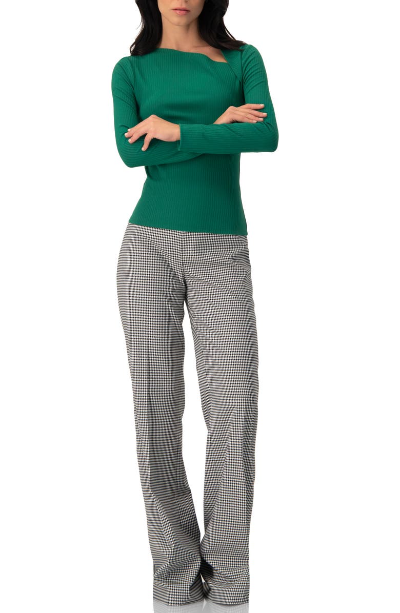 IVONNE Ribbed Knit Top with Asymmetrical Neckline, Alternate, color, Green