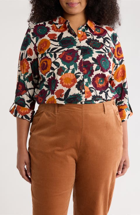 Larissa Printed Organic Cotton Button-Up Shirt (Plus)