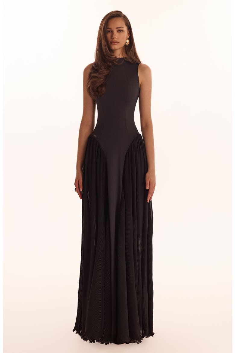 Fitted Mock Neck Formal Maxi Dress in Black, Main, color, Black