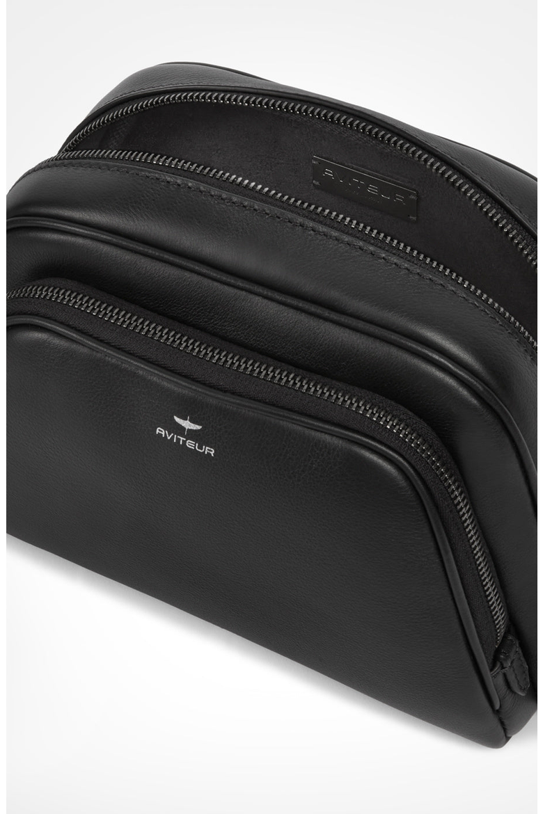 Necessaire Calfskin Zipped Toiletry Bag, Alternate, color, Black