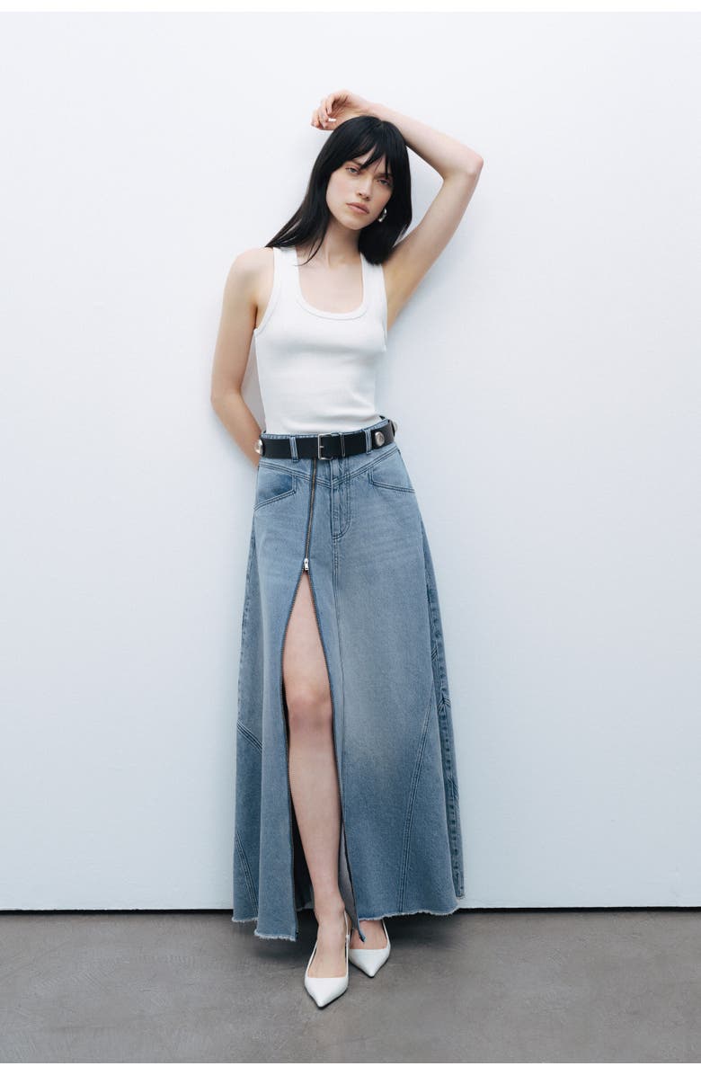 Nocturne Slit Detailed Maxi Denim Skirt, Alternate, color,